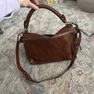EUC HOBO International Copula Whipstich Handle Handbag in Woodland Brown